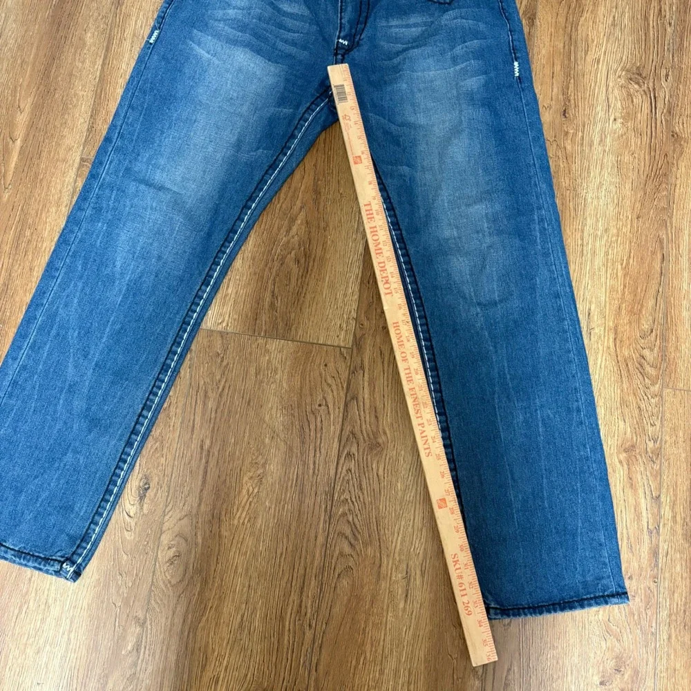 Y2K‎ True Religion USA Made Thick Stitch Blue Jeans Straight Leg Mens 40x33 VTG
